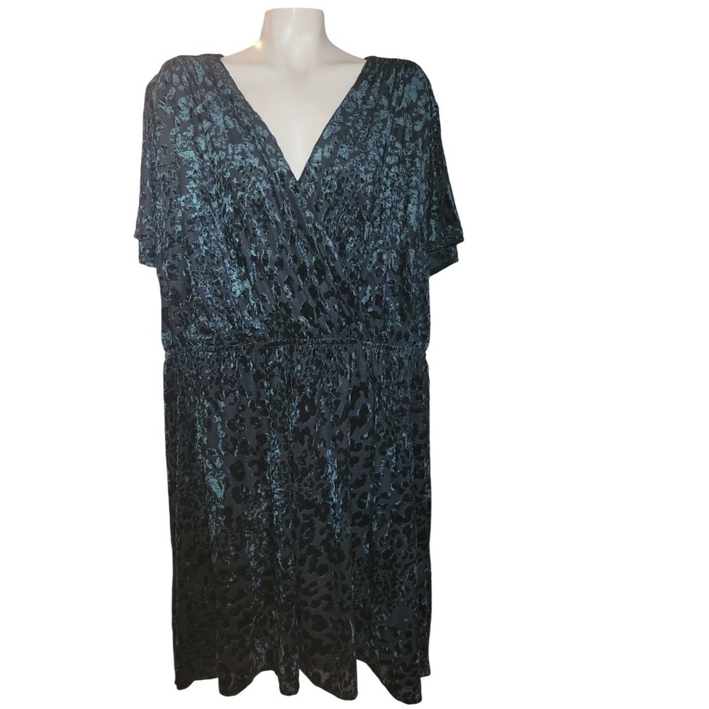 Lane Bryant Velvet Burnout Floral Wrap Dress Plus 26/28 Teal officecore formal